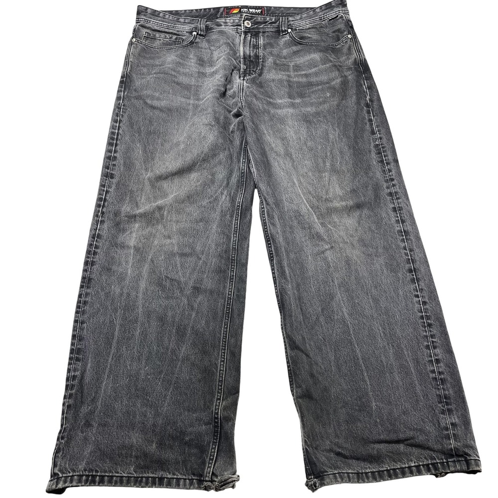 Kikwear Jeans Mens 40x32 Black Gray Wash Relaxed Wide Leg Denim Distressed Y2K